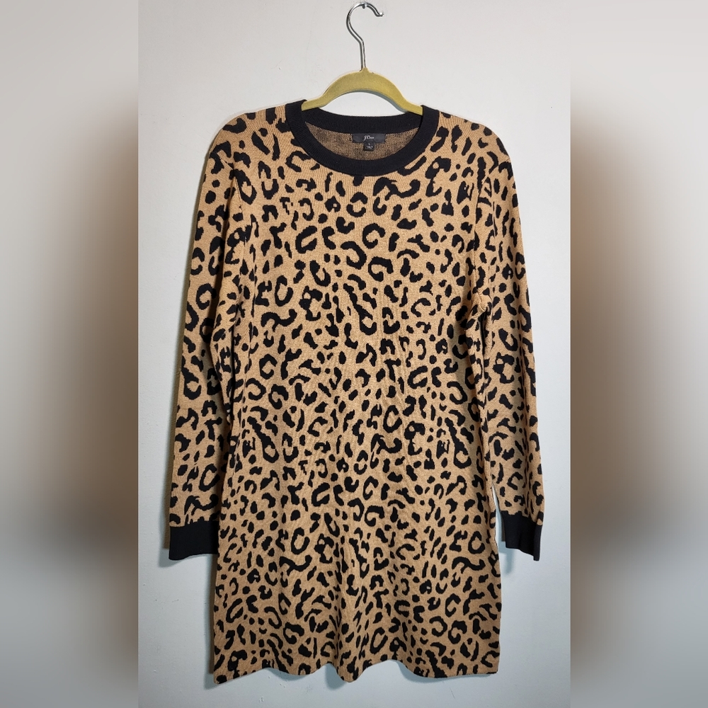 J. CREW NWOT Knit Shift Dress | Leopard Print | Wool Blend | Sweater | size L